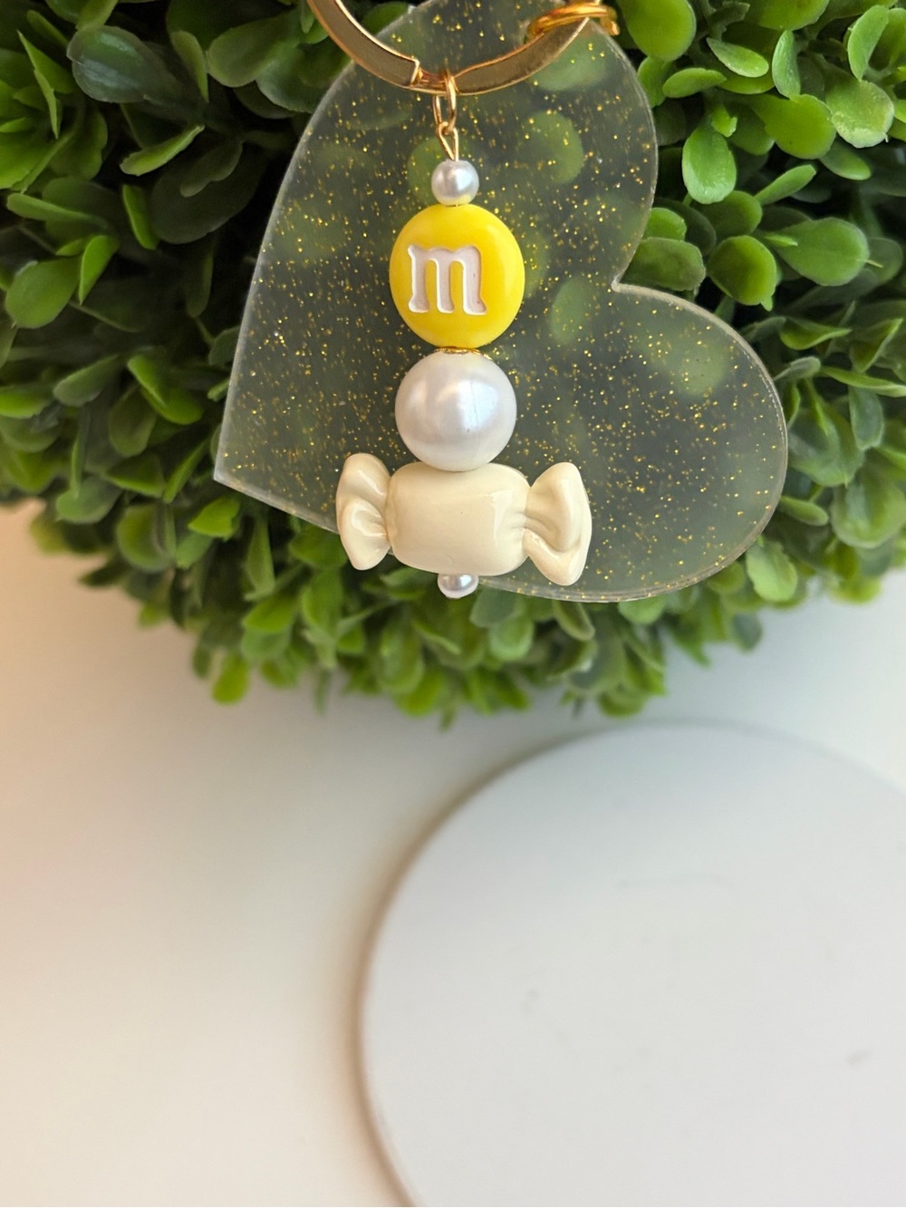 M&M'S Yellow, Cream and Pearl Keychain Charm with Gold Ring